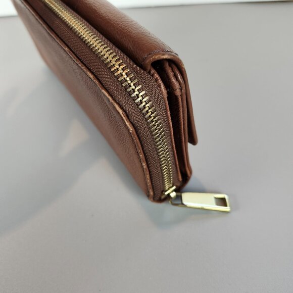 Fossil Jori Flap & Zippered Closure Wallet Brown Leather - Picture 4 of 7